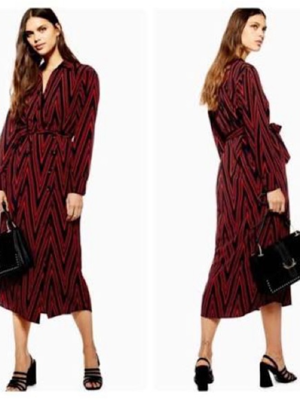 Topshop Chevron Print Horn Button Midi Dress|Size 2